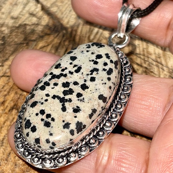 Spotted Dalmation Jasper Pendant 2 1/2” - Picture 1 of 12